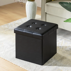 Puf Otomano Ajustável de Couro Preto Mais Vendido, Design Moderno, Dobrável, Ecológico, com Caixa de Armazenamento, Assento para Hall de Entrada, Oficina e Quarto - Product Image 2