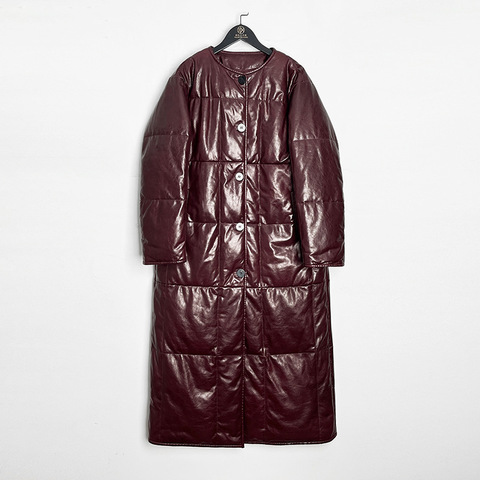 909 New Trends Women Fashion Cloth Long Down Jacket Coats Vintage Oil Wax Sheepskin Leather Down Coat for Women