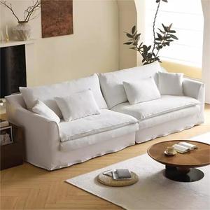 Cream Style Hugging Fabric <b>Sofa</b> Straight Row <b>Small</b> Space Living Room Retro Wabi Sabi Fully Removable Washable Mid Century <b>Sofa</b> - Product Image 2