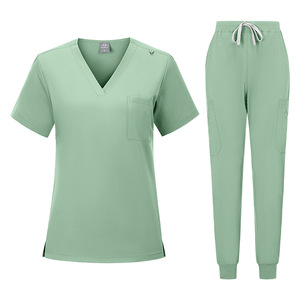 Women's V-Neck Scrub <b>Set</b> Short Sleeve Quick Dry Polyester Spandex Medical Uniform Split <b>Set</b> For Nurses Healthcare Workers - Product Image 3
