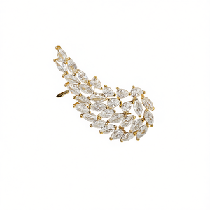 Orecchini a polsino E1507 in oro bianco con diamanti taglio marquise, design a pianta, montatura a griffe, gioielli di lusso da donna - Product Image 1