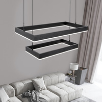 Noir 3 Anneaux Rectangle Salon accrocher Lampe Moderne De Luxe Grande Taille Led Lustre-Réglable Hauteur Foyer Luminaire