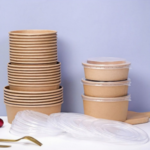 Biodegradabile usa e getta tazza di carta Kraft e insalatiera con coperchio da asporto caratteristica riciclabile - Product Image 2