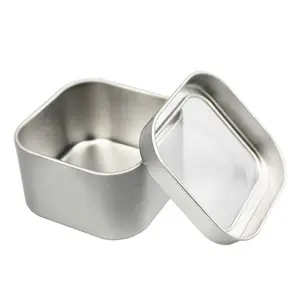 Hollow 4 Oz kare gümüş Metal kutu şeffaf pencere mum teneke şeker kutusu metalik ambalaj kutusu Metal hediye kutusu