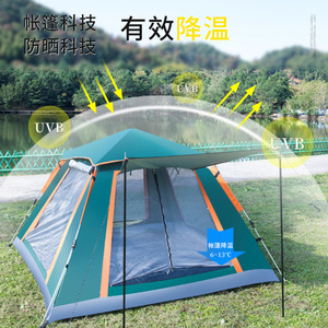 Tente à ouverture rapide pour 4 personnes, tissu Oxford vert bleu, imperméable, protection solaire, camping en plein air, parc, plage, aucune installation requise - Product Image 2