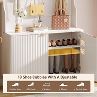 Armoires de couloir en bois blanc de 77 "avec 18 compartiments à chaussures, 9 crochets doubles, étagère réglable, armoire à chaussures