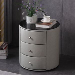 Modern High-end <strong>Circular</strong> Three-drawer Storage Leather-wrapped Wireless Charging <strong>Bedside</strong> <strong>Table</strong> for Bedroom - Product Image 2