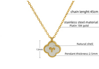 Collier en acier inoxydable plaqué or 18 carats PVD, testé étanche, motif trèfle du zodiaque, nacre