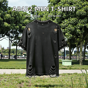 Men's <b>Gothic</b> Oversized <b>T</b>-<b>Shirt</b> Black Cotton Short Sleeve Ripped Lace Trim O-Neck Jersey Fit - Product Image 2