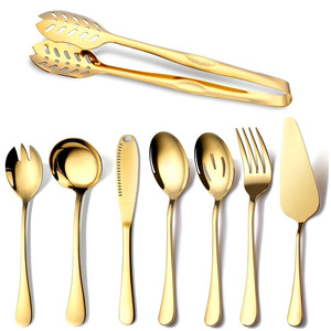 Ensemble de couverts en acier inoxydable argenté avec spatule à gâteau, service de 10 pièces, style doré, pour buffet et traiteur - Product Image 2