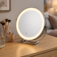 Cermin Rias Meja Berlampu 8,5 inci, Dapat Disesuaikan dengan Pembesar 1X & 3X-10X, LED Bulat dengan Pengisian Daya USB, Layar Sentuh yang Dapat Dipersonalisasi