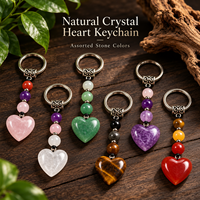 Porte-clés Cœur en Cristal Naturel, Breloque de Sac Perlée en Pierre Précieuse, Cadeau pour Femme