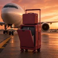 Valise à ouverture frontale 14/20 pouces, 2 ensembles, port USB Type C et sacoche pour ordinateur portable, serrure TSA, roulettes universelles silencieuses, grand format, logo personnalisé