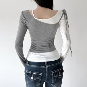 T-shirt en tricot à blocs de couleur pour femmes, nouvelle collection automne 2025 |   Pull décontracté à manches longues en coton modal ajusté, anti-froissement - Product Image 6