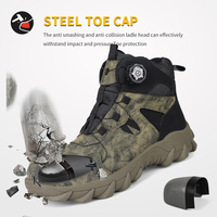 Chaussures de sécurité pour hommes, bottes de travail à embout en acier, baskets tactiques anti-écrasement, camouflage, avec boucle rotative