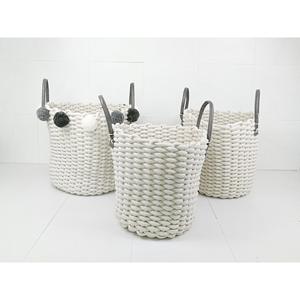 ตะกร้าผ้าฝ้ายสีขาวทอมือพร้อมหูจับ 1 ชิ้น สูง 34x กว้าง 40 ซม. - Product Image 1