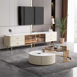 Table basse et meuble TV en pierre, style minimaliste moderne, pour ensemble de salon - Product Image 5