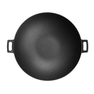 Utensilios de Cocina de Hierro Fundido Antiadherentes de Diseño Clásico, <span class=keywords><strong>Wok</strong></span> de Hierro Fundido Precurado con Doble Asa para Cocinar en Casa - Product Image 2