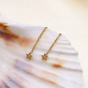 Star Stud Earrings Gold Chain Geometric Design Korean Style Fashion Jewelry - Product Image 3
