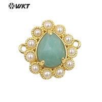 WT-PC008 délicat mode 18K plaqué or véritable résister aux pierres précieuses ternissables sculpté connecteurs de perles de goutte