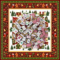 Jeu de tuiles de mahjong américain rose corail en acrylique avec tapis de jeu imprimé Village de Noël, cadeau de fêtes pour elle