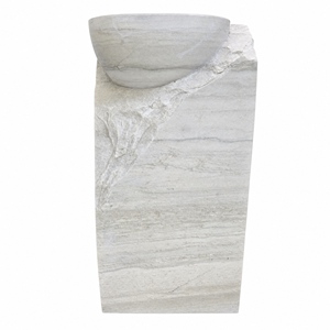 Poulars En gros Lavabo de luxe mural en pierre naturelle et pierre artificielle, avec piédestal, pour lavage des mains, en marbre blanc et bois - Product Image 2