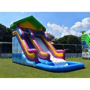 Tobogán Inflable Personalizado <span class=keywords><strong>de</strong></span> 10 x 4 x 6.5 m con Piscina Desmontable <span class=keywords><strong>de</strong></span> 4x2 m y Toldo Triangular, Parque Acuático Comercial - Product Image 1