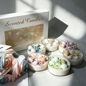 Coffret de 6 bougies de luxe en cire de soja, décorées de coquillages, de paillettes, de fleurs séchées et de pierres de cristal, pour la maison, cadeau de Pâques - Product Image 2