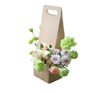 Custom logo Portable Kraft Paper Flower Box Luxury Wedding Christmas Decorative Cardboard Gift Box Flower Basket