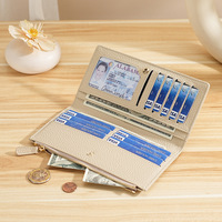 Dompet Wanita Kulit Asli Model Clutch Kapasitas Besar, Dompet Panjang Anti RFID dengan Resleting dan Tempat Kartu