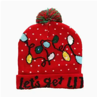 Promozione di Fabbrica: Cappello Natalizio in Maglia Acrilica con Luci LED, Cappello di Babbo Natale Luminoso per Adulti e Bambini