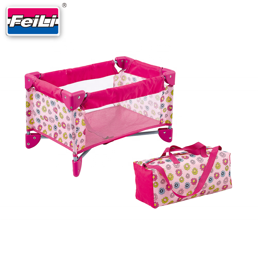 Feili Toys Hot Sales Online Shop Foldable Baby Doll Cribs and Beds with Bag Baby Doll Playpen Doll Accessories