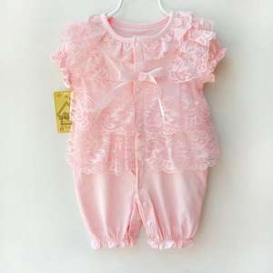 Ropa de Bebé al por Mayor a Precio Económico, Romper Rosa con Volantes de Encaje para Bebés - Product Image 1