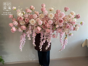 Decorazioni Floreali per Matrimonio Primaverile, Runner da Tavolo con Rose Rosa e Bianche, Runner Floreale Artificiale - Product Image 2