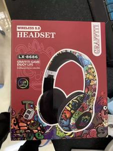 LX-8686 Graffiti sans fil BT casque <span class=keywords><strong>Gamer</strong></span> avec micro pour Iphone enfants <span class=keywords><strong>PC</strong></span> jeu BT 5.1 prise en charge des écouteurs carte TF casque pliable - Product Image 2