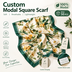 Custom 100% Modal Square Scarf 70x70cm Printed Floral Neck Scarf Headband Hair Accessory - Product Image 1