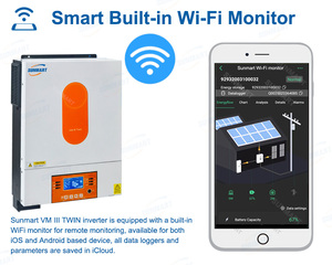 Onduleurs solaires hybrides 48V à onde sinusoïdale pure avec MPPT, sortie unique, 5kW, 6kW, 8kW, 10kW, pour systèmes connectés au réseau ou autonomes - Product Image 3