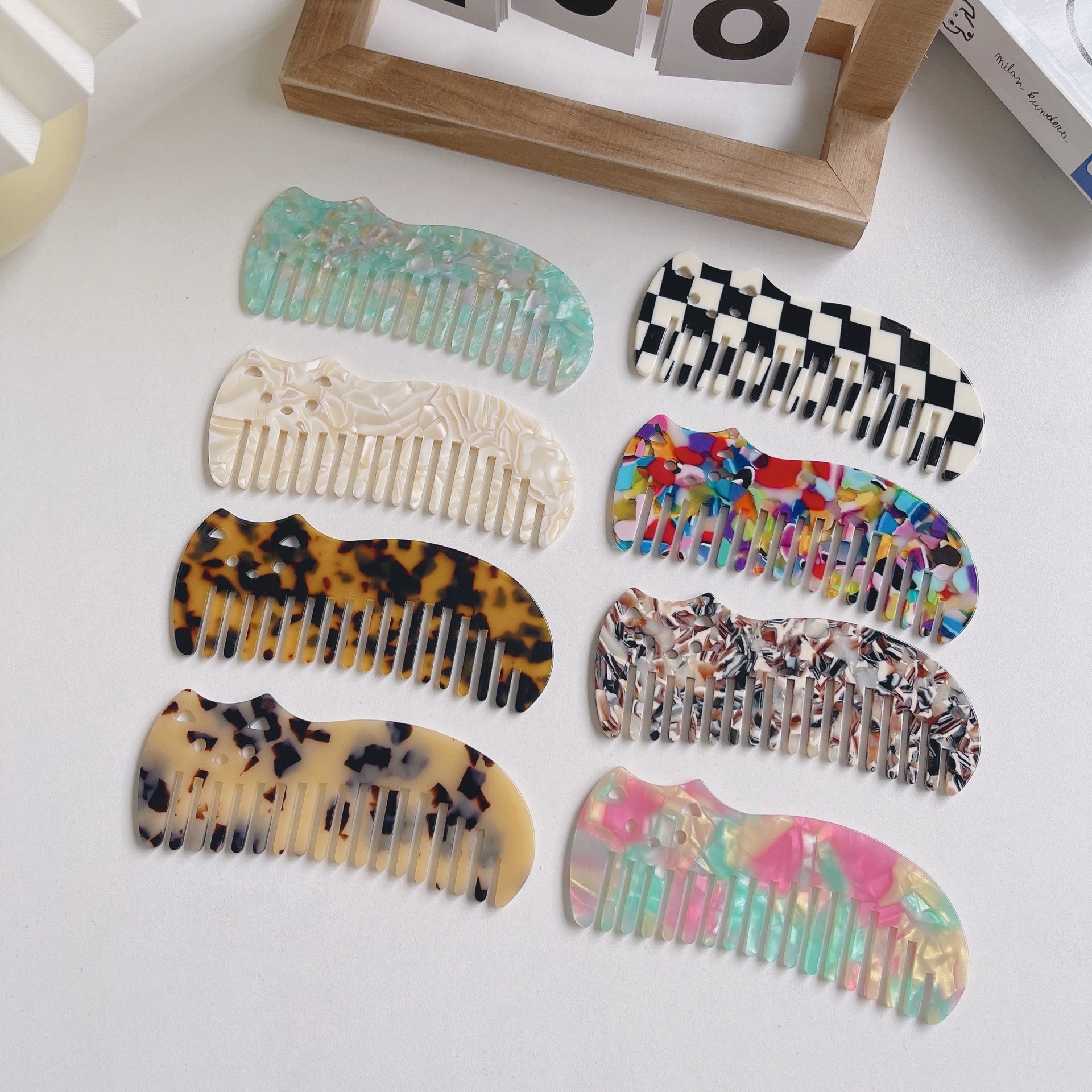 Korean Hot-Selling Acetate Cute Cat-Shaped Hair Comb Fashion Antistatic Marble Tortoiseshell Eco Friendly Acetate Hair Comb