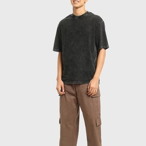 T-shirt décontracté d'été pour homme à manches courtes, coupe oversize, avec logo personnalisé, effet délavé, en tissu polyester/coton de haute qualité - Product Image 6