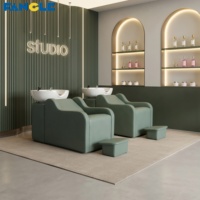 Fauteuil de lavage de luxe pour salon de coiffure, lit de lavage électrique, chaise de douche pour barbier, support de jambe réglable, cuvette en céramique, pédale