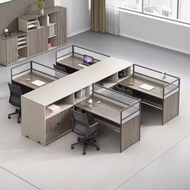 Modular Wooden Office Desk Workstation, Low Partition Design, Customizable Size