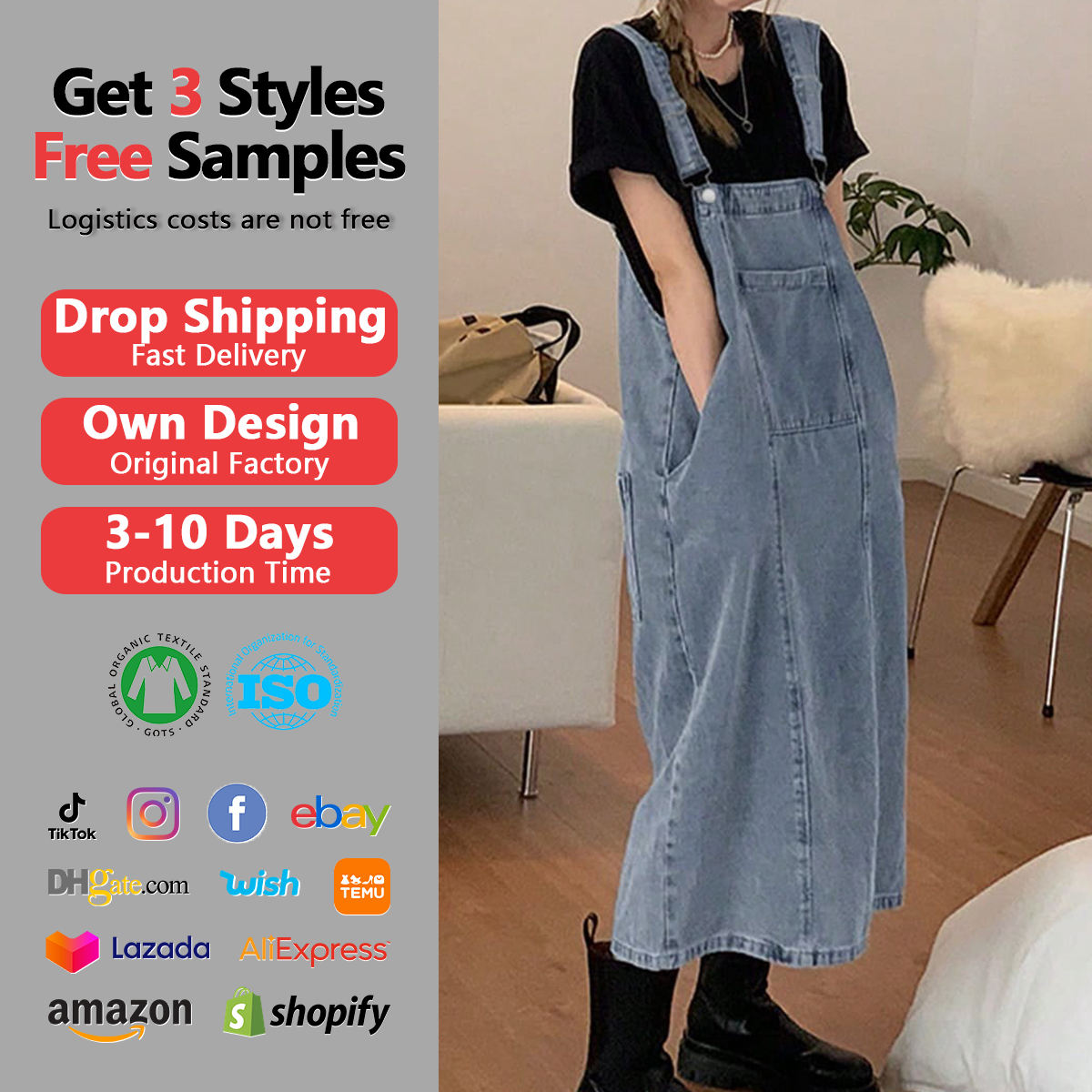 Women Distressed Denim Pinafore Dress for Women Loose Fit Midi Overall With  Pocket Detail Salopette Femme Overalls