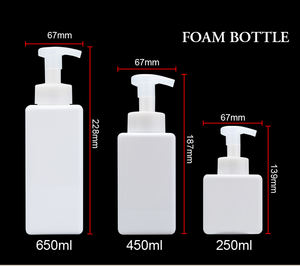 250ml 450ml 650ml PETG carré shampooing mousse bouteille blanc ambre <span class=keywords><strong>bleu</strong></span> vert avec pompe pulvérisateur bouchon pour nettoyant - Product Image 5