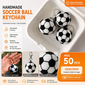 <b>Small</b> Cute Handmade Crochet Football Keychains Customizable Low MOQ Crochet Sports Ball Keychain Soft Plush Soccer Ball Keyring - Product Image 4