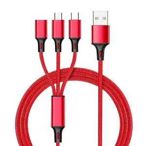 Fabrik oem odm gute Qualität 3 in 1 Ladekabel Hochgeschwindigkeits-Nylon geflecht 3 in 1 Datenkabel 1,2 m 3a Typ C Kabel Schnell ladung