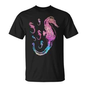 T-shirt coloré en forme de hippocampe, design animal marin, noir, taille adulte unisexe - Product Image 1