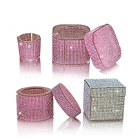 Gobelets de nettoyage pour pinceaux à ongles rose transparents avec strass en cristal octogonaux