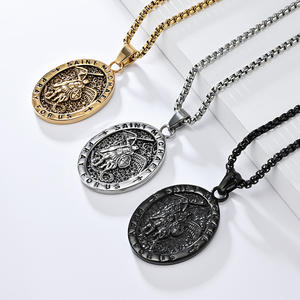 Collar con Colgante de San Miguel Arcángel en Acero Inoxidable, Joyería Religiosa para Uso Diario Masculino - Product Image 2