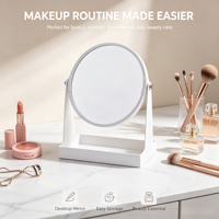 Miroir de Bureau Portable Personnalisé en Métal Blanc Finition Argentée avec Logo Personnalisé Double Face Grossissant 5x 3x pour Cosmétiques – Vente en Gros