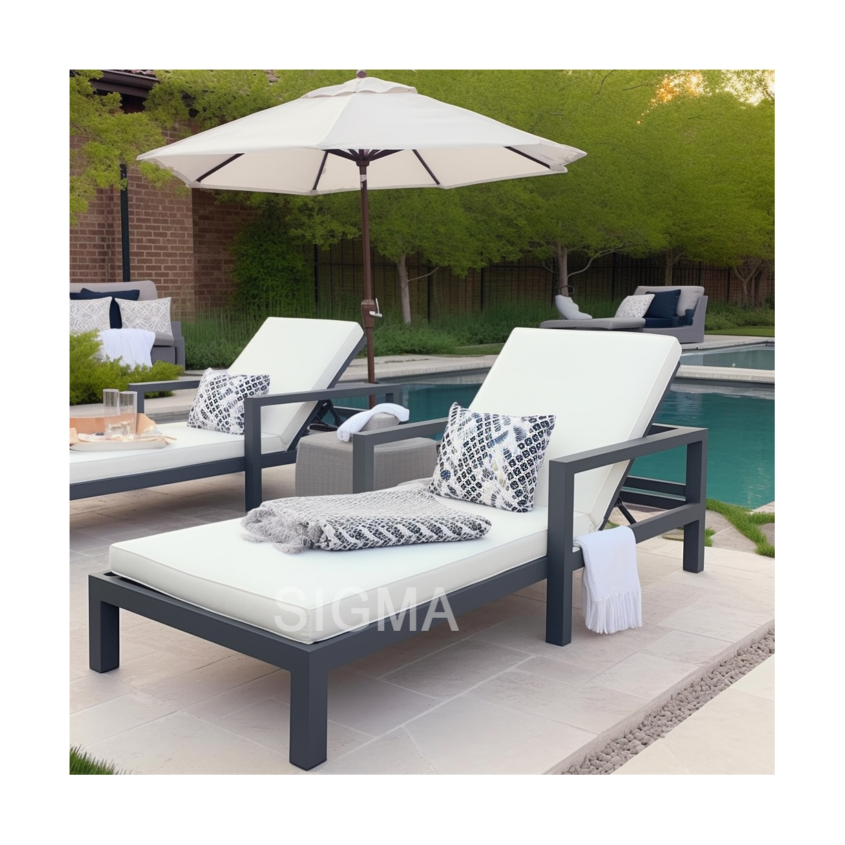 New High End Quality Poolside Nordic Patio Garden Outside Furniture Alu Aluminum Sun Bed Aluminium Daybed Chaise Lounge